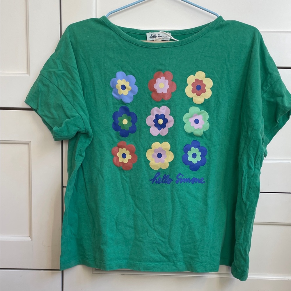 Hello Simone Green Floral Kids Boxy Tee
